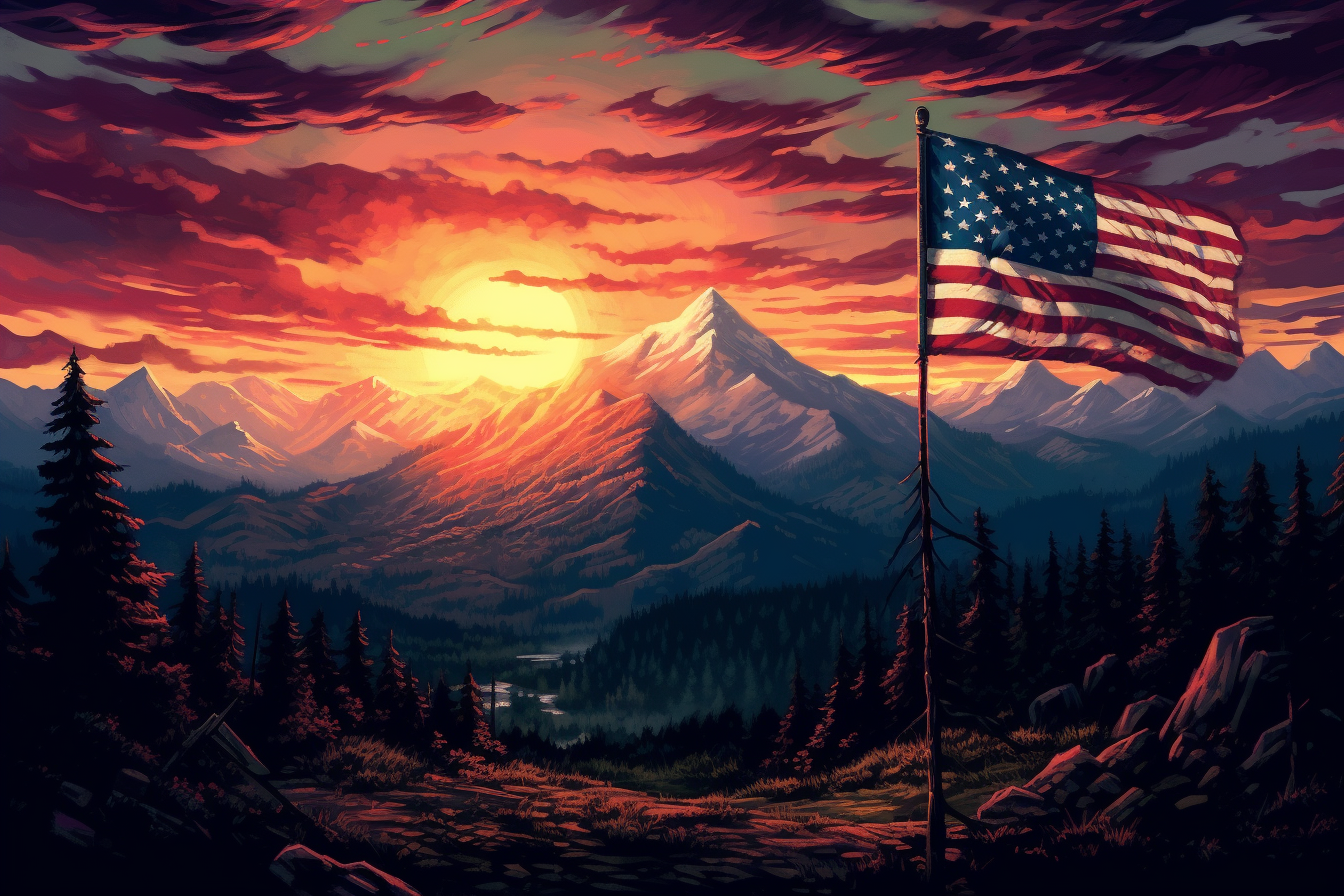 Ardventures An American Flag Showing A Sunrise With Mountains I D75b3658 4130 4256 97d0 E64a42f0193f 